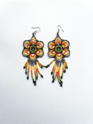 Sacred Flower Taupe Orange Waterfall Hook Earrings