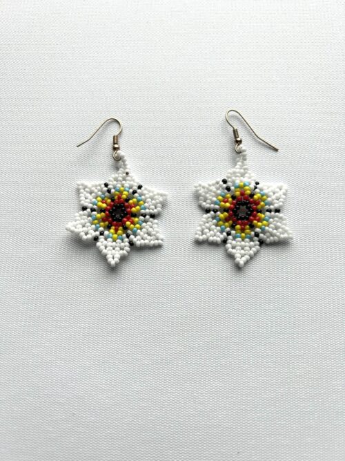 Sacred Flower White Star with Red Soul - Hook Earrings