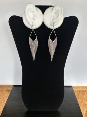 Silver Metal Diamond Shape Waterfall Hook Earrings