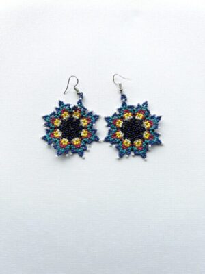 Star Bloom Blue Red Yellow Hook Earrings