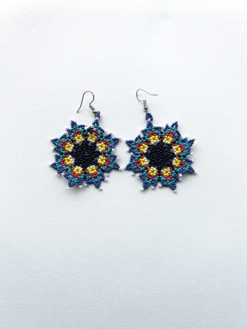 Star Bloom Blue Red Yellow Hook Earrings