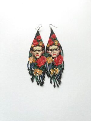 Freida with Poppies Waterfall Hook Earrings