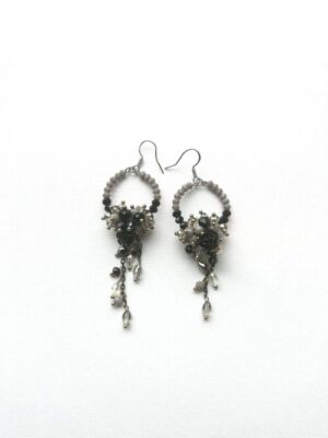 Gray Black Crystal Bouquet Waterfall Earrings