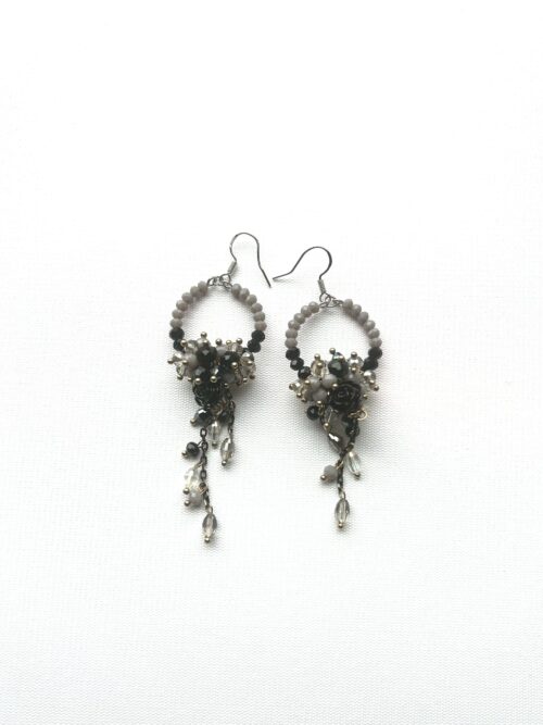 Gray Black Crystal Bouquet Waterfall Earrings