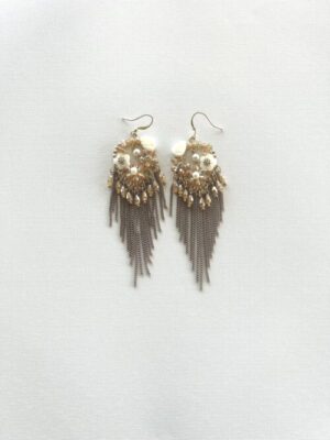 Peach Chain with Peach and White Flowers Waterfall Hook Earrings
