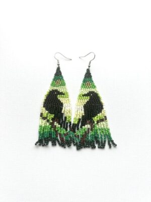 Raven in Green Forest Waterfall Earrings