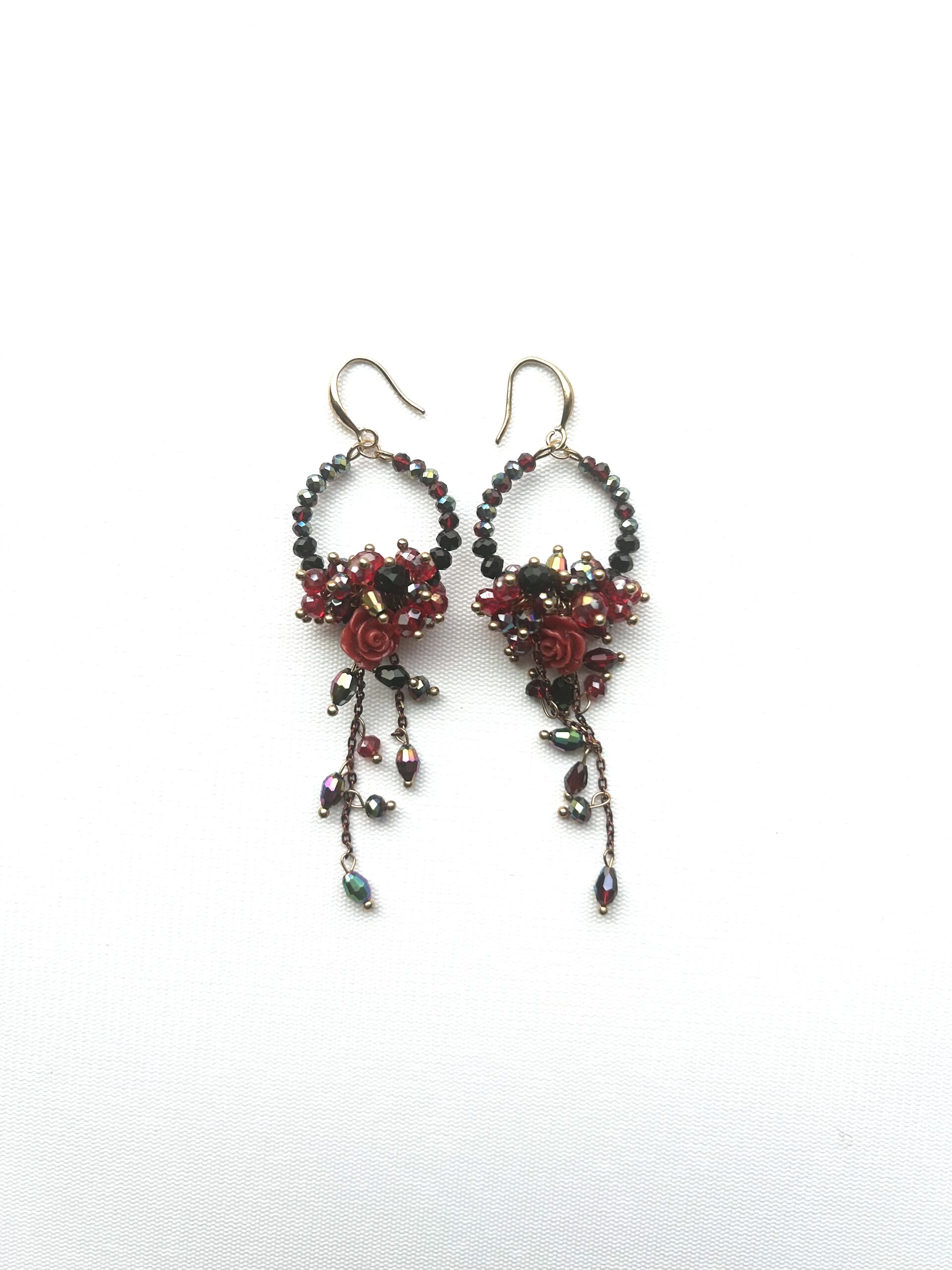 Red Crystal Bouquet Waterfall Earrings