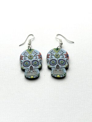 Days of the Dead - Blue Head 6 Point Star Forehead Hook Earrings