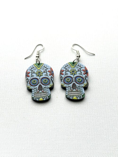 Days of the Dead - Blue Head 6 Point Star Forehead Hook Earrings