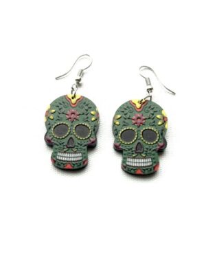 Days of the Dead Green Head Red 6 Star Forehead Earrings