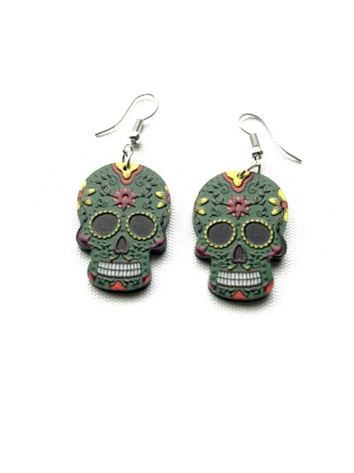 Days of the Dead Green Head Red 6 Star Forehead Earrings