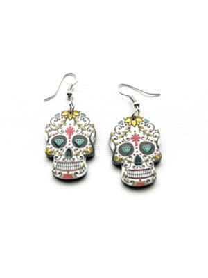 Days of the Dead  - White Head Blue Diamond Eyes Hook Earrings