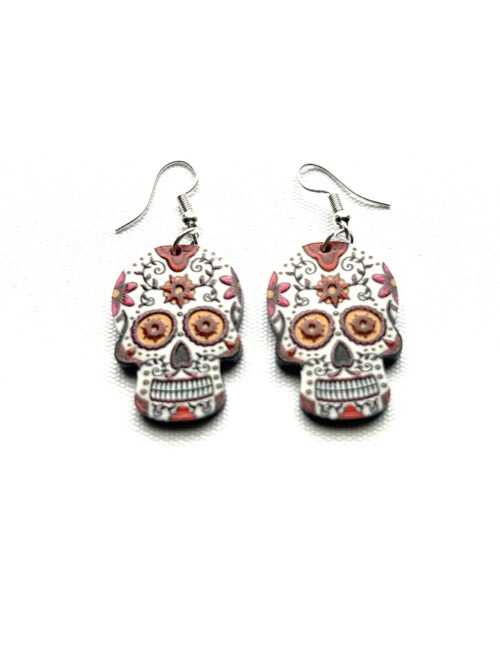 Days of the Dead - White Head Red 6 Star Forehead Hook Earrings