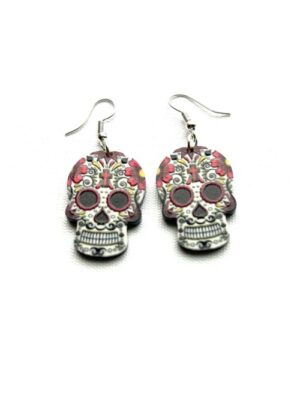 Days of the Dead - White Head Red Cross Forehead Earrings