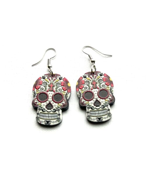 Days of the Dead - White Head Red Cross Forehead Earrings
