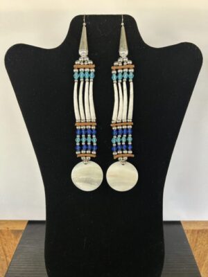 Dentalium - 1 Tear Disk Blue Song Earrings
