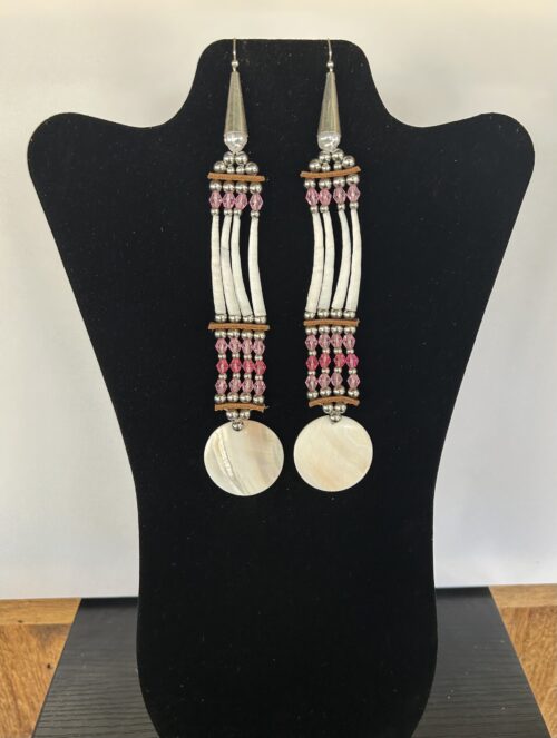 Dentalium 1 Tear Disk Pink Mist Song Earrings
