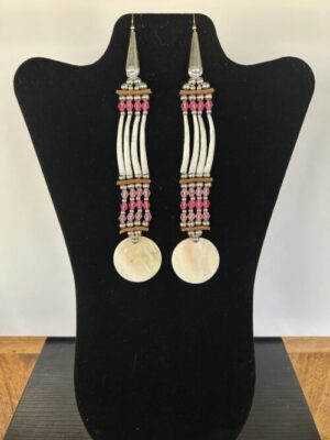 Dentalium - 1 Tear Disk Pink Song Earrings