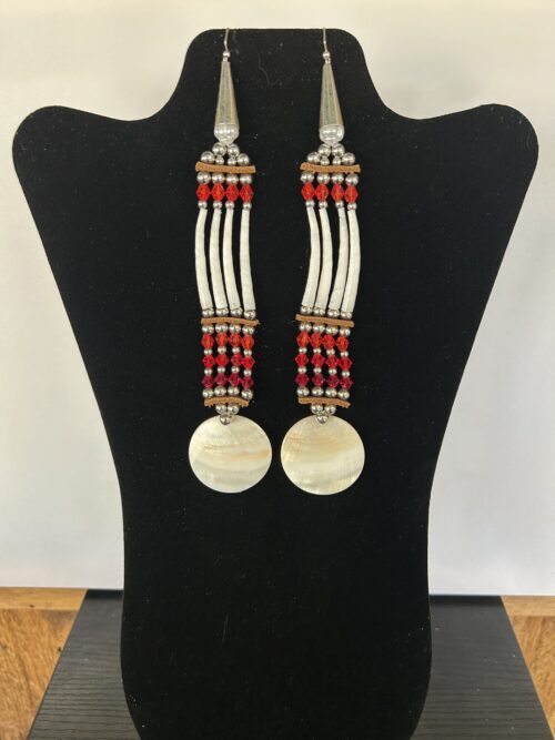 Dentalium - 1 Tear Disk Red Song Earrings