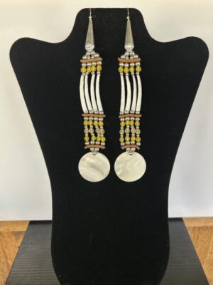 Dentalium - 1 Tear Disk Yellow Song Earrings