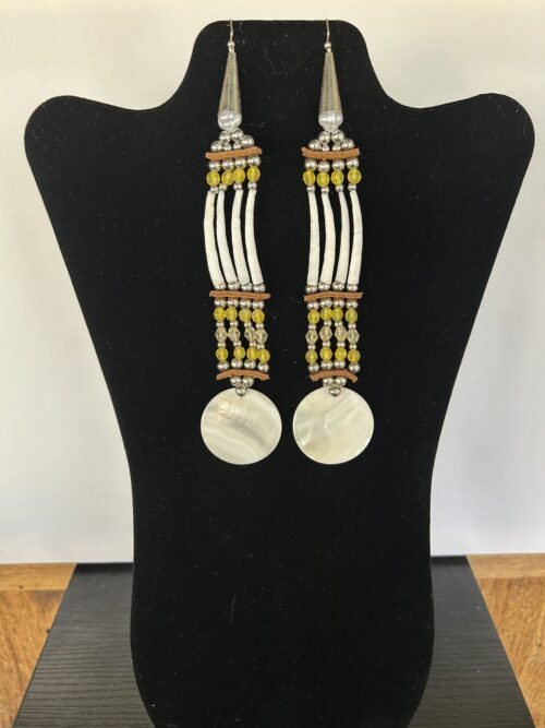 Dentalium - 1 Tear Disk Yellow Song Earrings