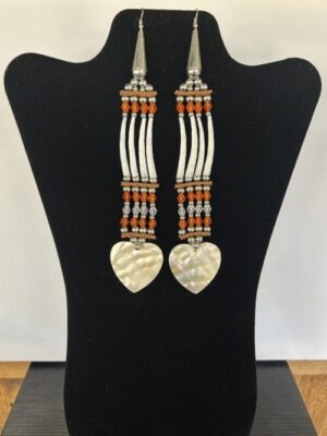 Dentalium - 1 Tear Orange Heart Song Earrings