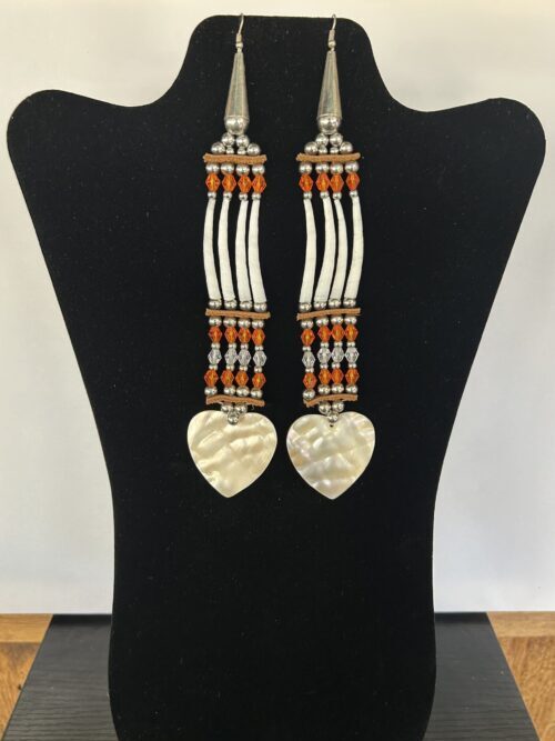 Dentalium - 1 Tear Orange Heart Song Earrings