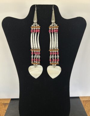 Dentalium - 1 Tear Pink Heart Song Earrings