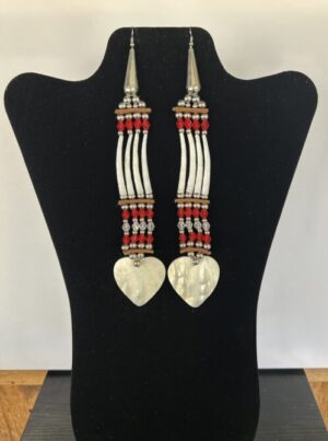 Dentalium - 1 Tear Red Heart Song Earrings