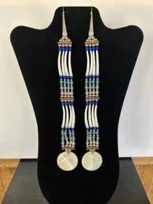 Dentalium - Blue 2 Tear 2 Song Disk Earrings
