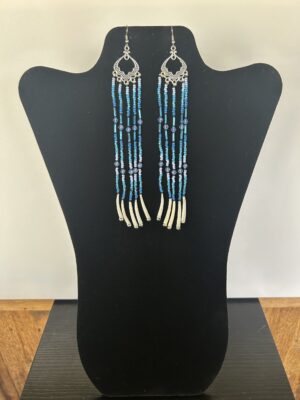 Dentalium - Blue 3 Tear Rain Earrings