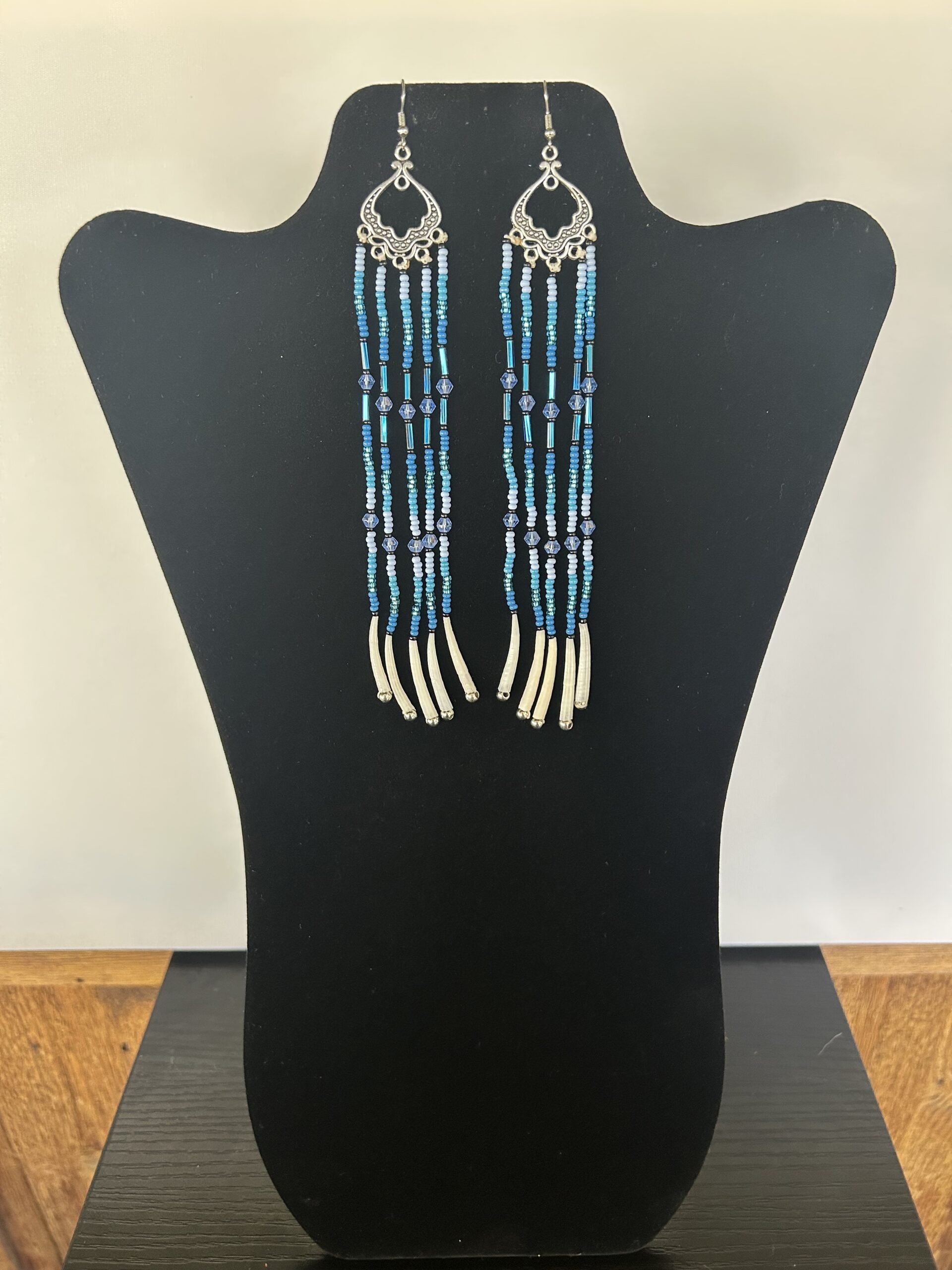 Dentalium - Blue 3 Tear Rain Earrings