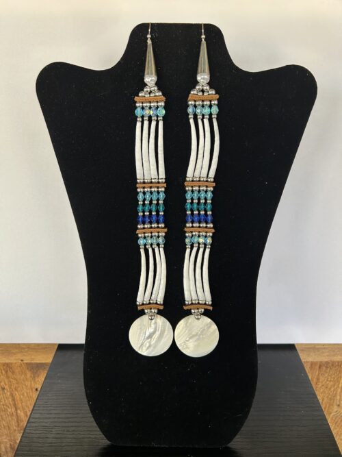 Dentalium - Blue Mist 1 Tear 2 Song Disk Earrings