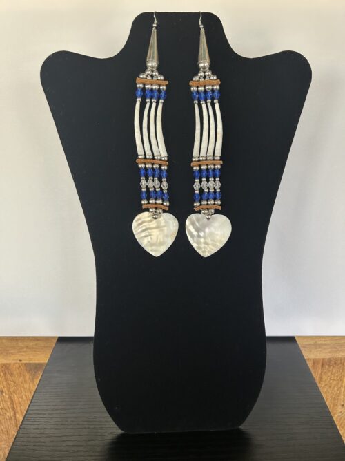 Dentalium - Blue Navy 1 Tear Heart Song Earrings