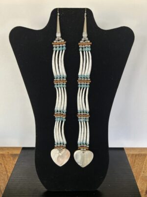 Dentalium - Lt Blue 3 Tear Heart Earrings