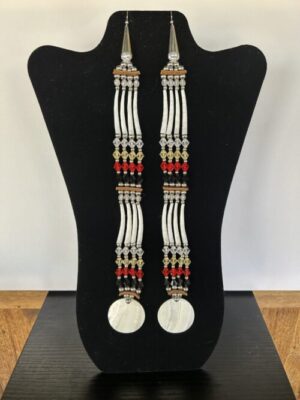 Dentalium - Medicine Wheel Clear top 2 Tear Song Disk Earrings