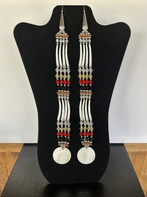Dentalium - Medicine Wheel Clear top 2 Tear Song Disk Earrings
