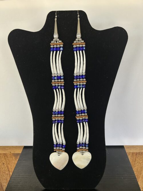 Dentalium - Navy 3 Tear Heart Song Earrings