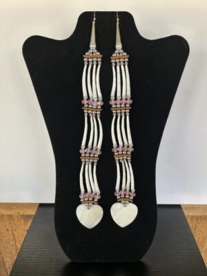 Dentalium - Pink Peach 3 Tear Heart Song Earrings
