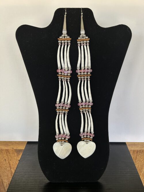 Dentalium - Pink Peach 3 Tear Heart Song Earrings