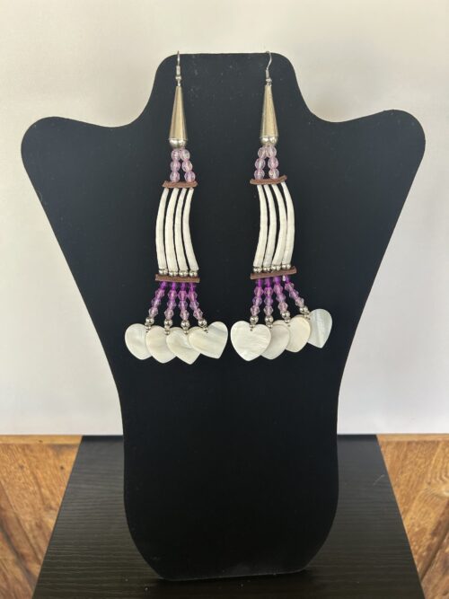 Dentalium - Purple 1 Tear Heart Rain Earrings