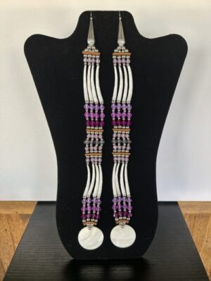 Dentalium - Purple Two Tear 3 Song Disk Earrings