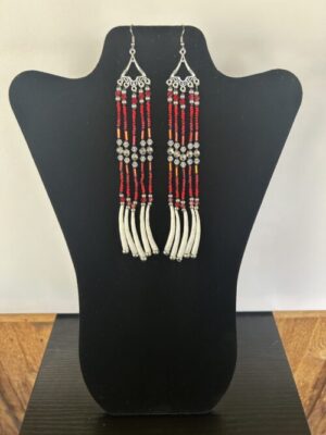 Dentalium - Red 3 Tear Rain Earrings