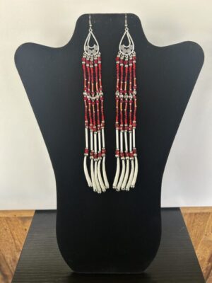 Dentalium - Red 4 Tear Rain Earrings