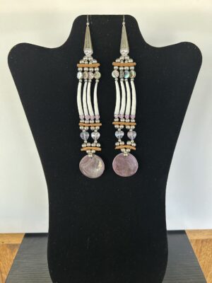 Dentalium - Wampum Abalone Disks Purple Hearts Earrings