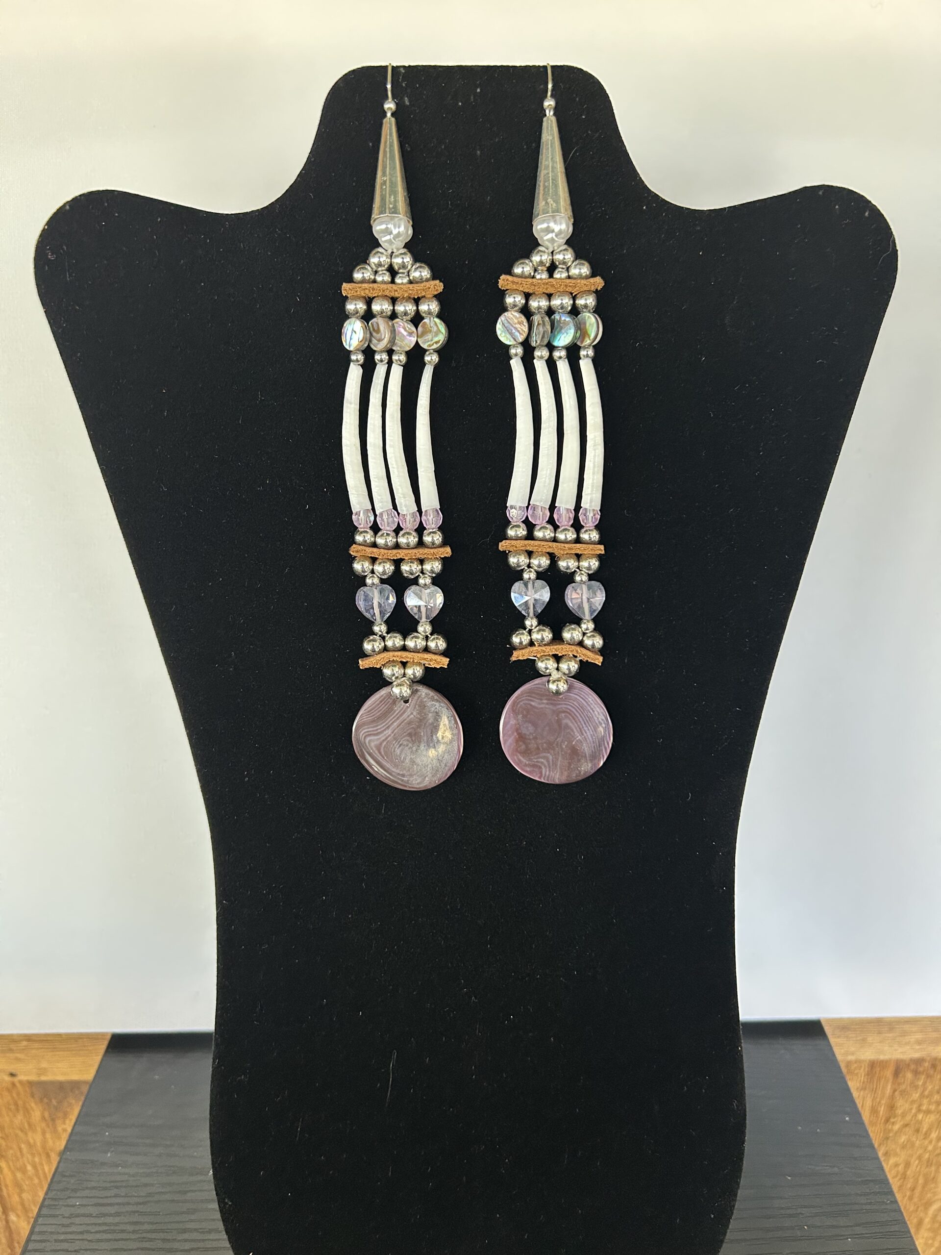 Dentalium - Wampum Abalone Disks Purple Hearts Earrings