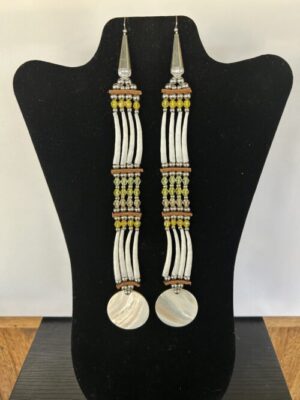 Dentalium - Yellow 2 Tear Disk Long Song Earrings
