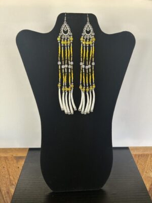Dentalium - Yellow 3 Tear Rain Earrings