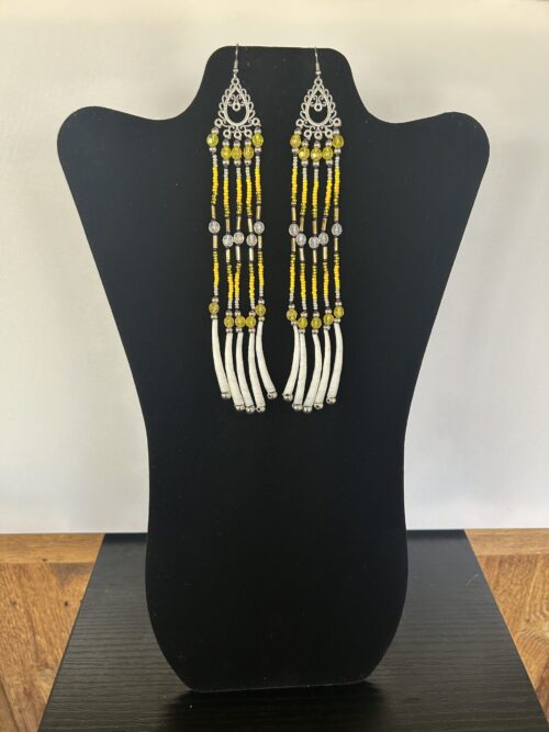 Dentalium - Yellow 3 Tear Rain Earrings