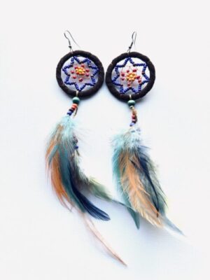 Brown Dreamcatcher Feather Earrings